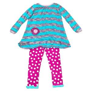 4T MisTeeVus Girls Mixed Print Polka Dot Pants Striped Top Outfit Set